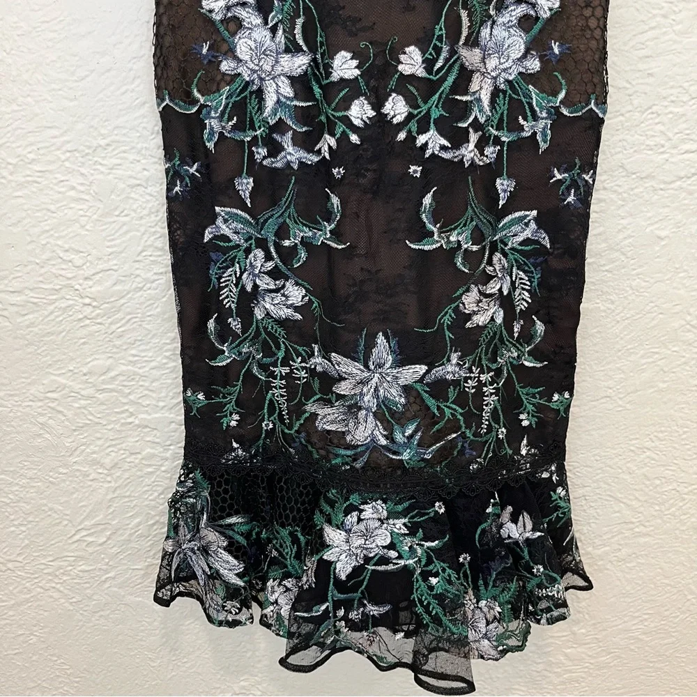 Marchesa Notte Black Floral Lace Embroidered Midi Dress 8 - Picture 9 of 13